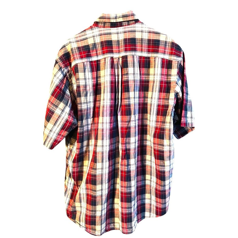 Nautica Mens Large Red & Blue Plaid Short Sleeve Button-Up Shirt - Picture 2 of 3